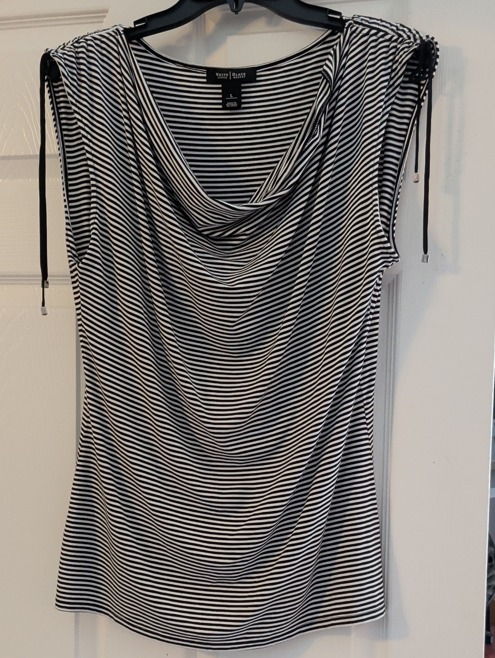 White House Black Market Black & White Striped Cowl Neck Tank